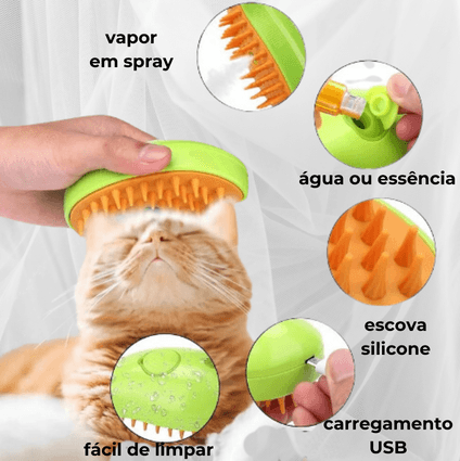 Escova a Vapor Multifuncional Recarregável - para Cães e Gatos - Ponto Exato 